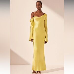 Brand New Shona Joy Sofia Asymmetrical Long Sleeve Maxi Dress - Lime US 6